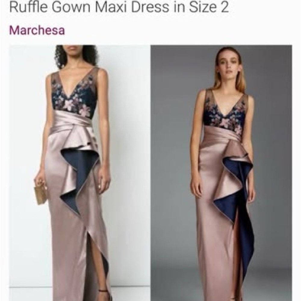 Marchesa Ruffle Gown Maxi Dress